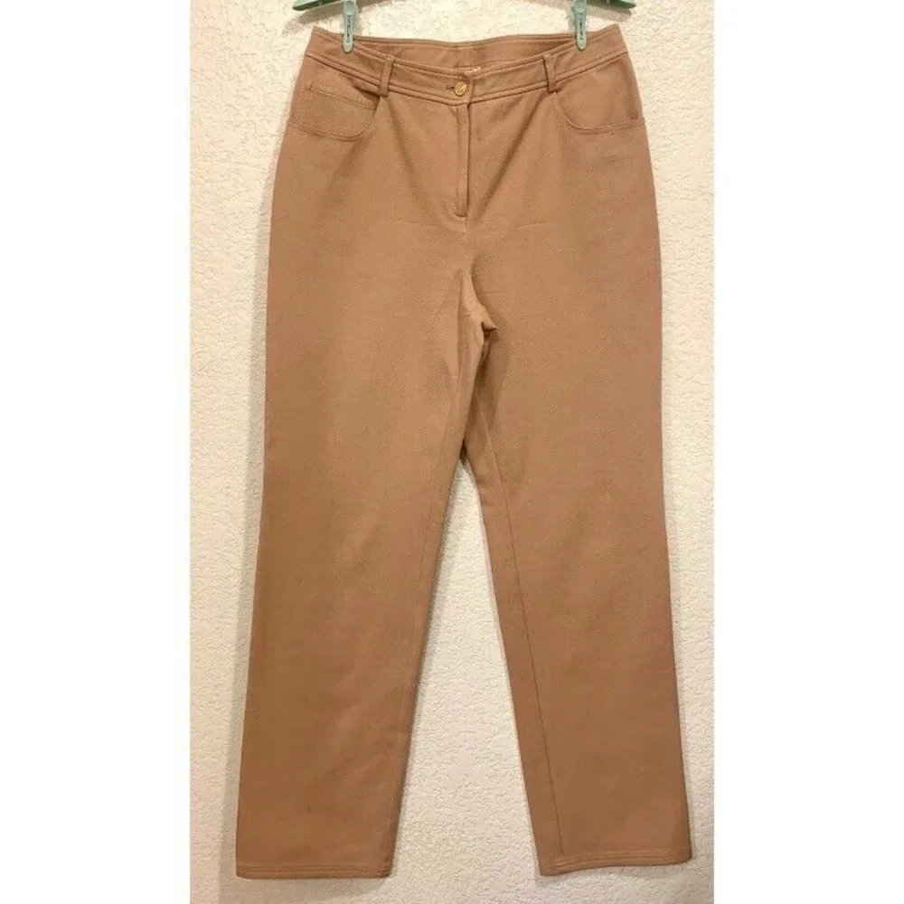 St John Tan Straight Leg Casual High Rise Pants